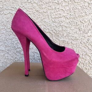 💖FRh Pink Suede Peep-Toe Platform Heels